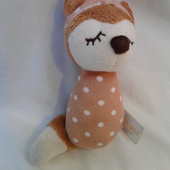 Baby Gund Forest Friends Plush Toy with Sleeping Cap Lt. Brown White Polka Dots - Picture 3 of 6